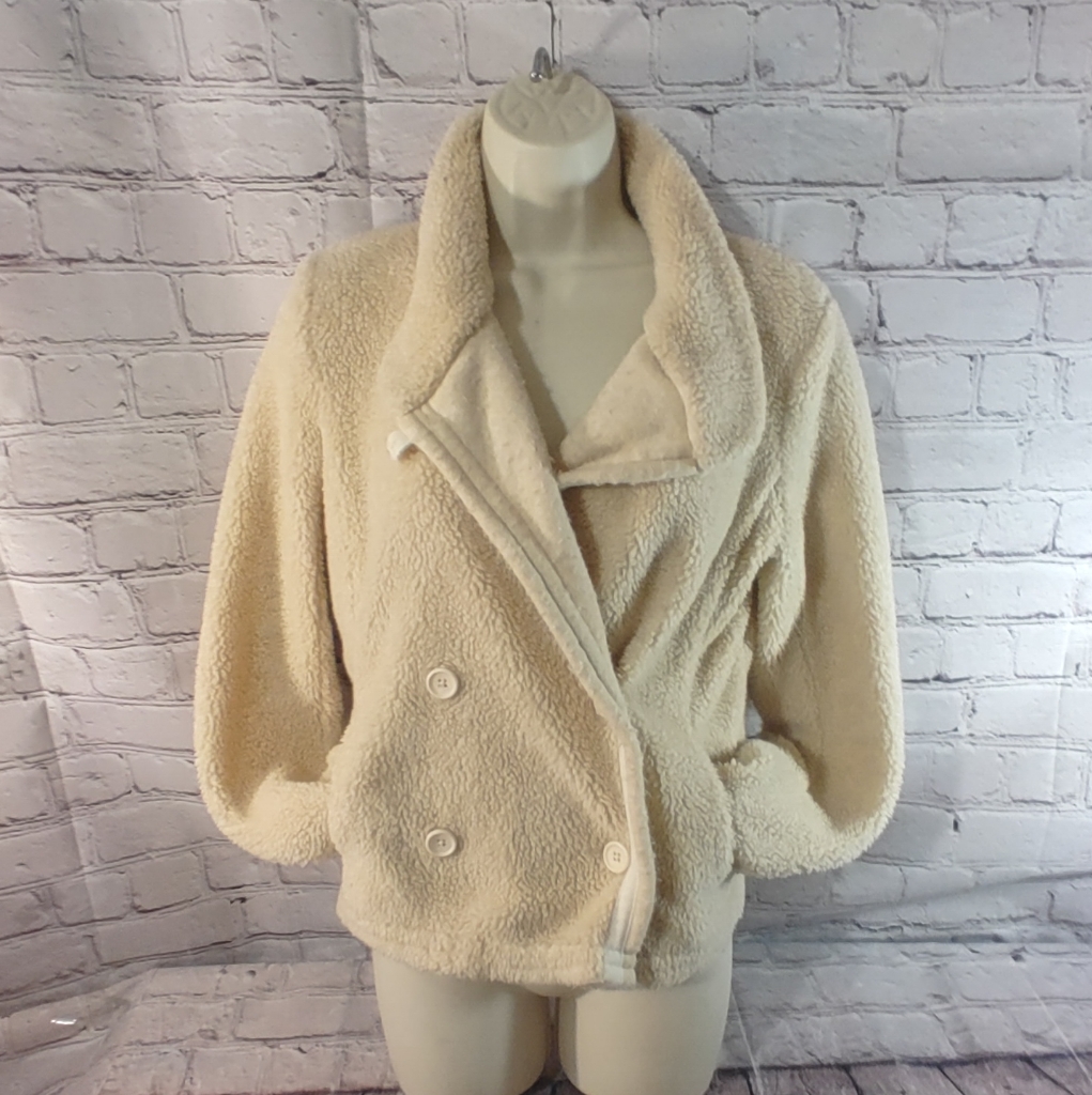 James Perse Teddy Large Coat Sherpa Fleece Peacoat Jacket Cozy Deep Pile